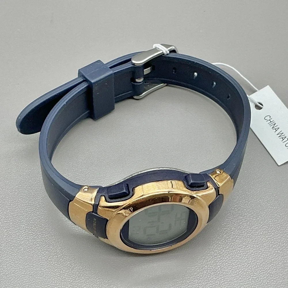 Armitron Watch Womens Digital Blue Resin Strap Gold Tone 100M WR Chronograph